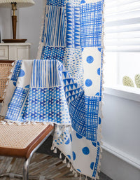 Summer Geometric Patchwork Printed Blue Curtains