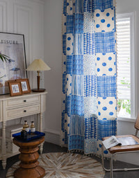 Summer Geometric Patchwork Printed Blue Curtains