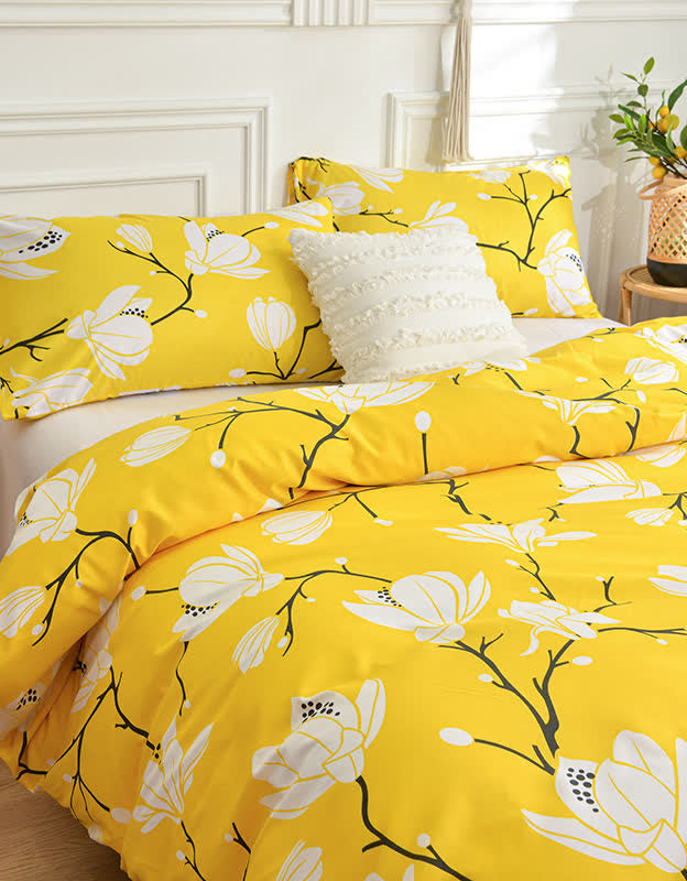 Sunny Blossom Yellow Floral Bedding Set (3PCS)