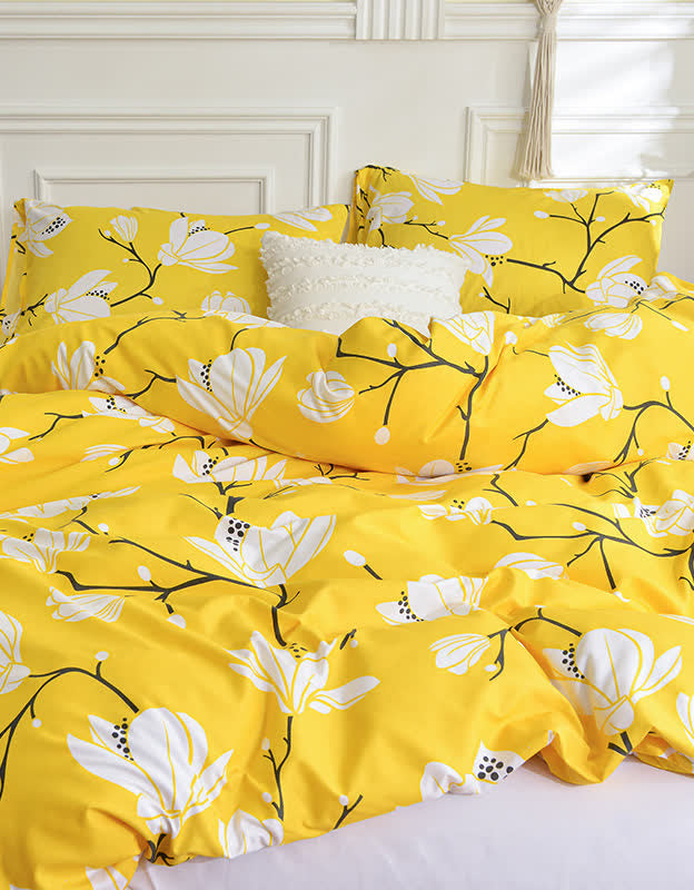 Sunny Blossom Yellow Floral Bedding Set (3PCS)