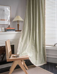 Tassels Edge Striped Embroidered Solid Color Curtains