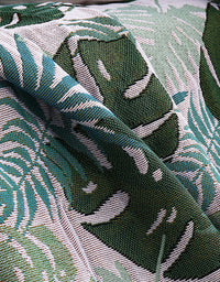 Tropical Greenery Leaf Sofa Blanket with Fringed Edges