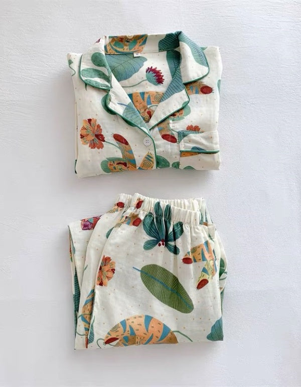 Tropical Jungle Style Pure Cotton Long-Sleeved Home Clothes Set