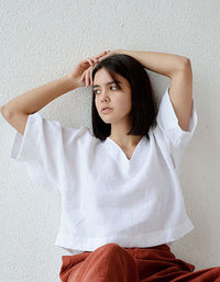 V-neck Short Sleeve Summer Linen Shirt