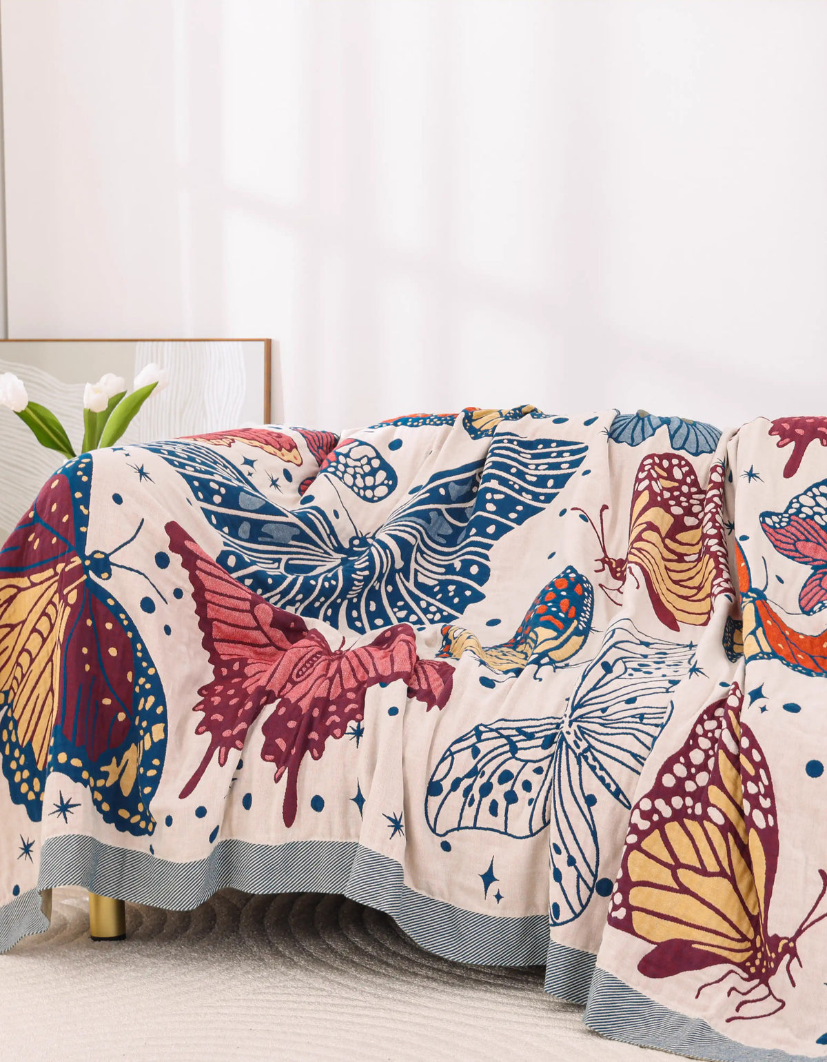 Cotton Boho Butterfly Print  Bedcover Sofa Blanket