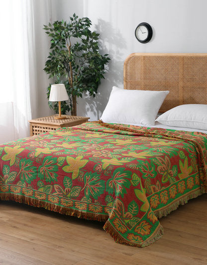 Vibrant Tropical Leaf Woven Bedcover Sofa Blanket