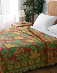 Vibrant Tropical Leaf Woven Bedcover Sofa Blanket