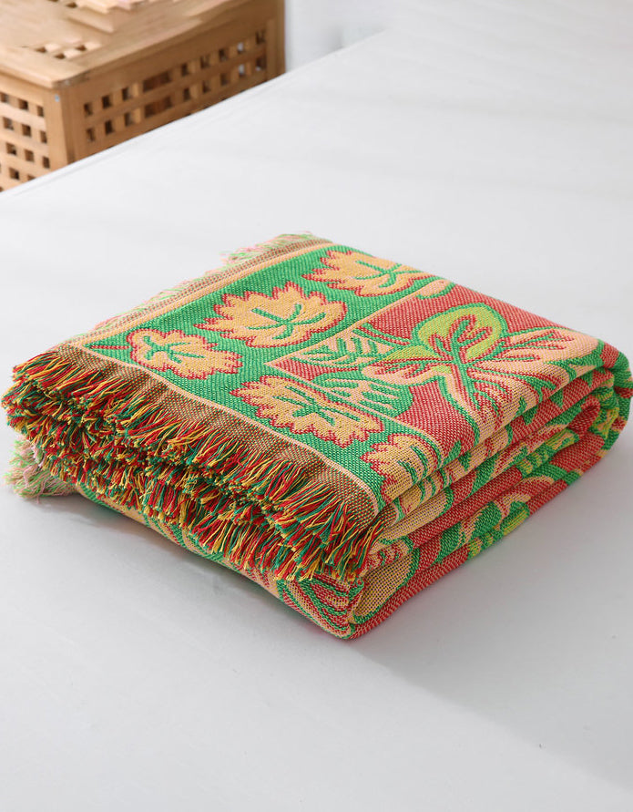 Vibrant Tropical Leaf Woven Bedcover Sofa Blanket