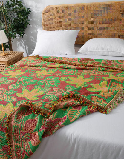 Vibrant Tropical Leaf Woven Bedcover Sofa Blanket