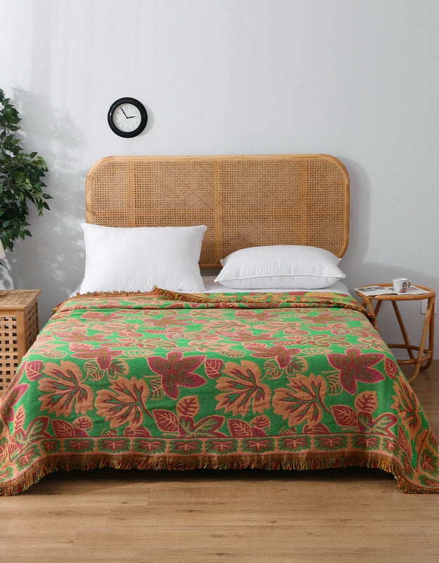 Vibrant Tropical Leaf Woven Bedcover Sofa Blanket