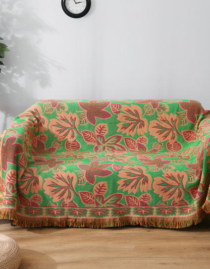 Vibrant Tropical Leaf Woven Bedcover Sofa Blanket