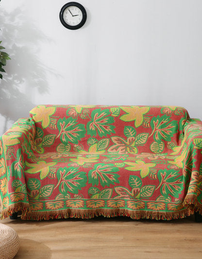 Vibrant Tropical Leaf Woven Bedcover Sofa Blanket