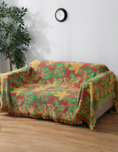 Vibrant Tropical Leaf Woven Bedcover Sofa Blanket