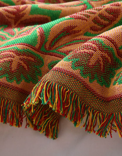 Vibrant Tropical Leaf Woven Bedcover Sofa Blanket