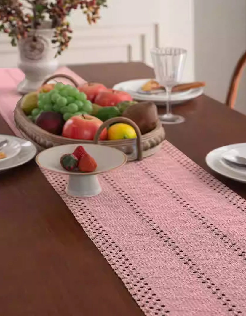 Vintage Pink Woven Tassel Table Runner