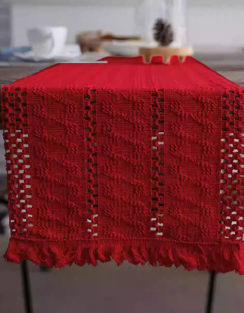 Vintage Pink Woven Tassel Table Runner