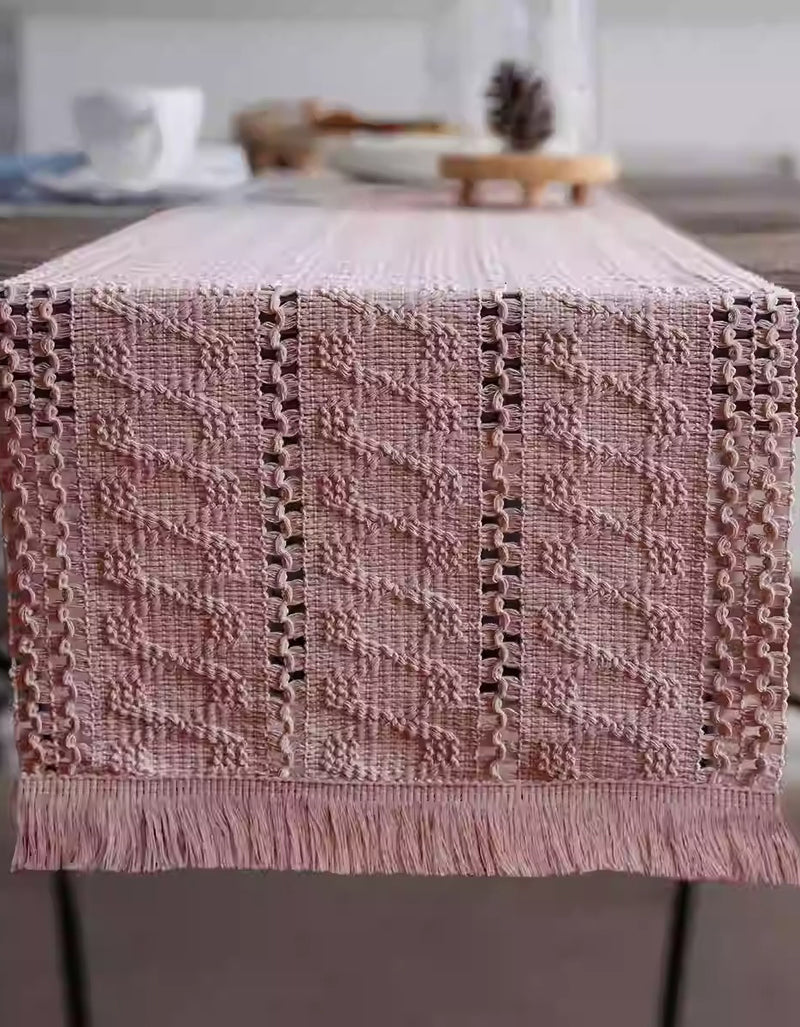 Vintage Pink Woven Tassel Table Runner