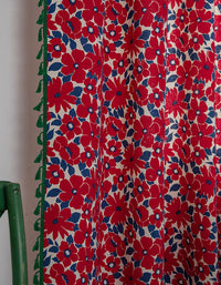 Vintage Red Flower Cotton Linen Curtain