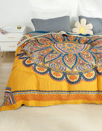 Vintage Reversible Floral Pure Cotton Gauze Bedcover Sofa Blanket