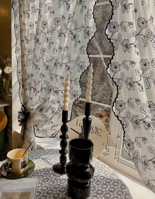 Wavy Edge Black Embroidered Curtains