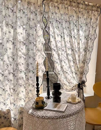 Wavy Edge Black Embroidered Curtains