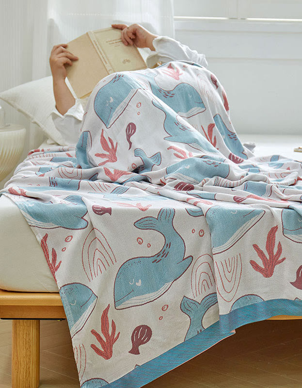 Whale Pattern Soft Reversible Baby Quilt