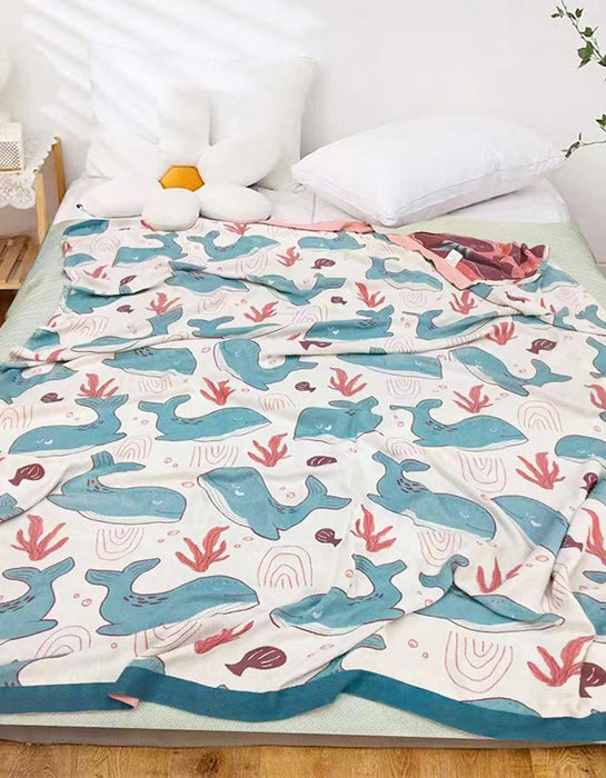 Whale Pattern Soft Reversible Baby Quilt
