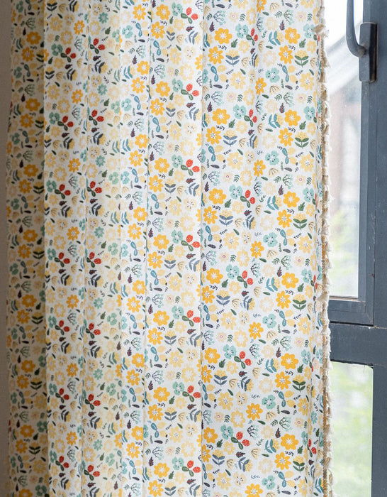 Yellow Flower Tassel Cotton Linen Curtains