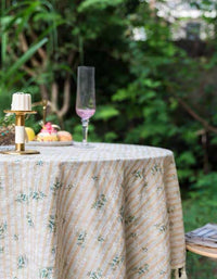 Yellow Striped Floral Cotton Country Tablecloth