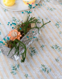 Yellow Striped Floral Cotton Country Tablecloth