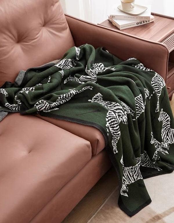 Zebra Pattern Knitted Sofa Blanket