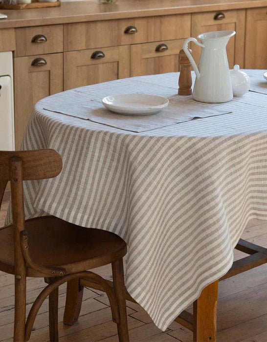 Dyed Striped French Linen Tablecloth Napkin