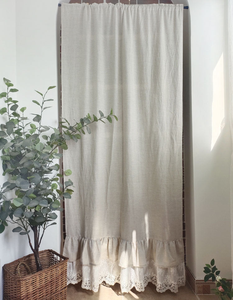 Ruffled Hem Pure Linen Door Curtains