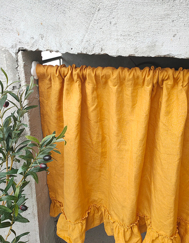 Pure Linen Ruffled Rod Packet Door Curtains