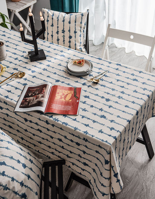 Blue Stripe Dyed Cotton Linen Household Tablecloth