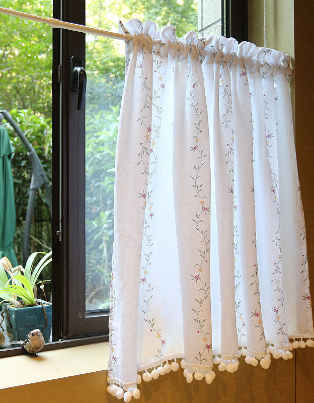 Rod Packet Rattan Small Flower Embroidery Half Curtains