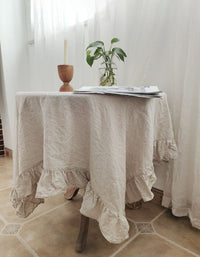 Ruffled Round Pure Linen Tablecloth