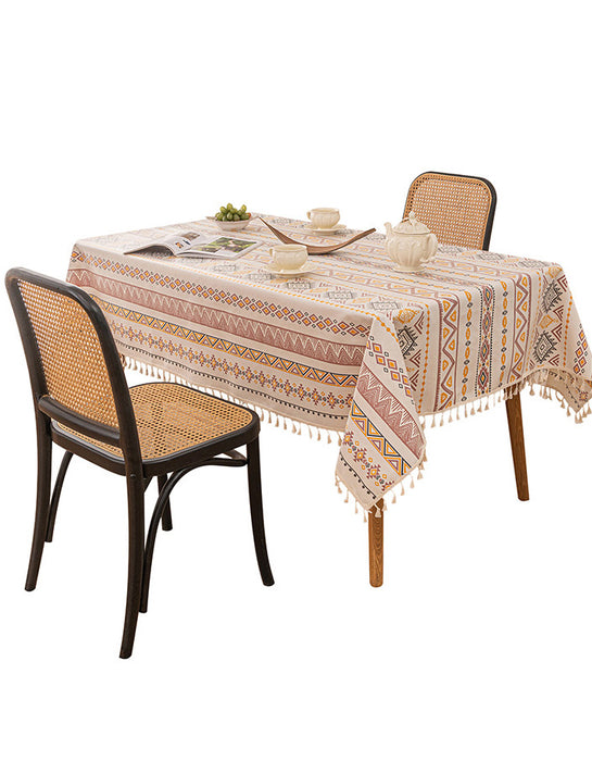 Bohemian Geometric Pattern Tablecloth with Tassel