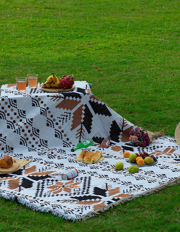 Couverture de pique-nique d'extérieur en coton à motif de feuilles de Bohème