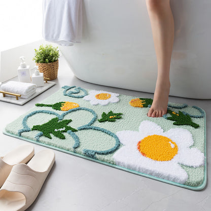 Tapis de bain floqué à motif marguerites