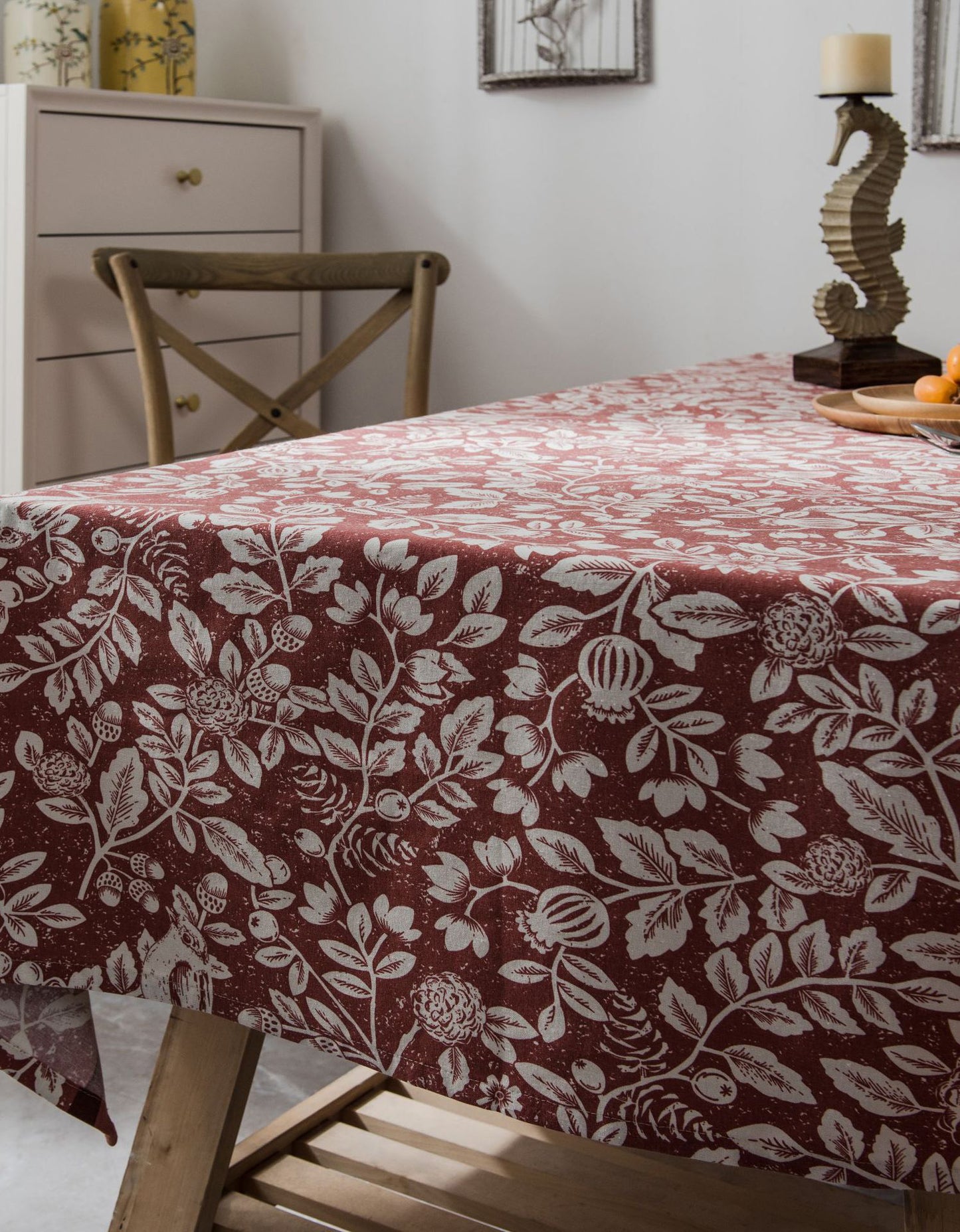 Cotton Linen Flower Print Tablecloth