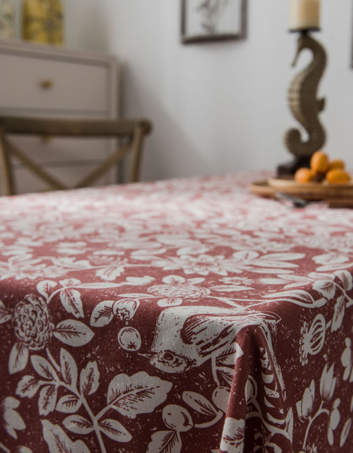 Cotton Linen Flower Print Tablecloth