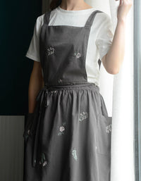 Embroidery Cotton Kitchen Apron With Pockets
