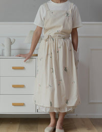 Embroidery Cotton Kitchen Apron With Pockets