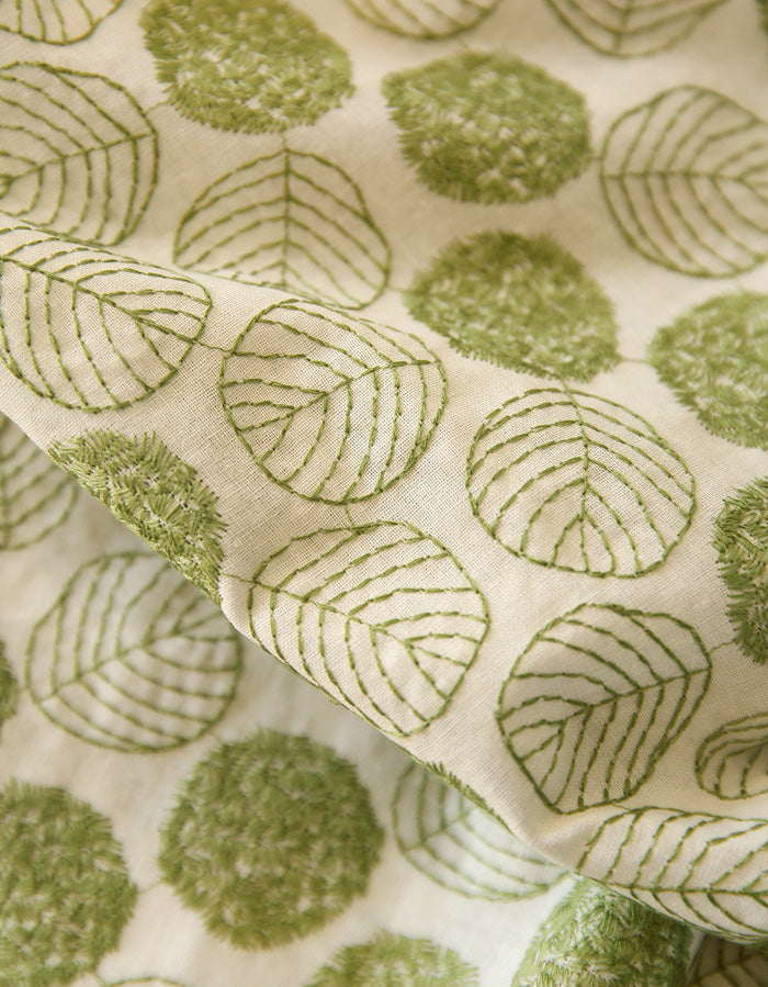 Cotton Linen Embroidery Leaves Fabric