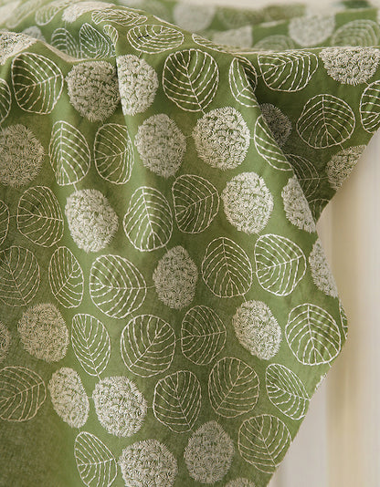 Cotton Linen Embroidery Leaves Fabric