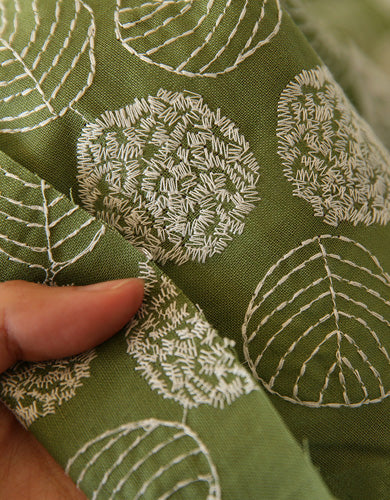 Cotton Linen Embroidery Leaves Fabric