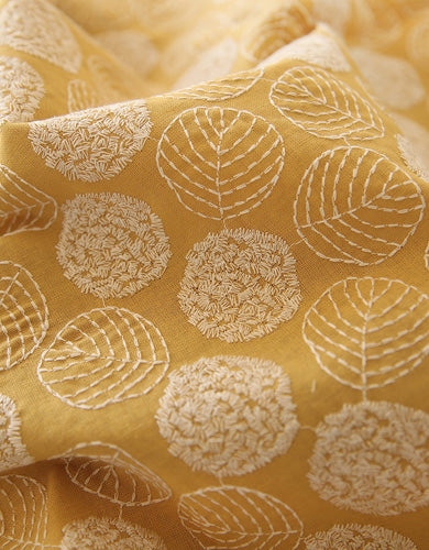 Cotton Linen Embroidery Leaves Fabric