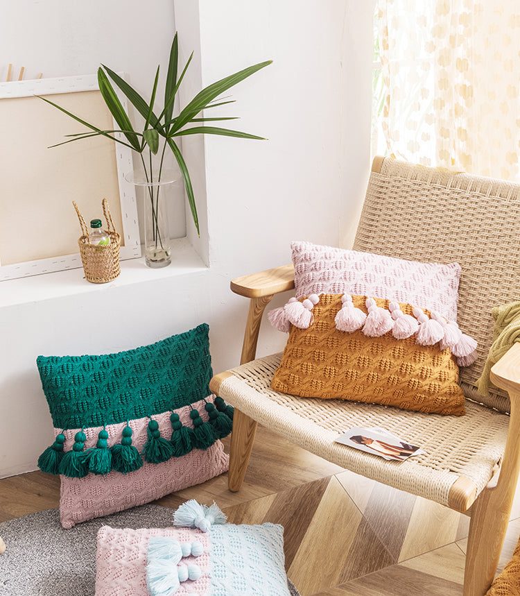 Ethnic Style Knitted Tassel Cushion Cover