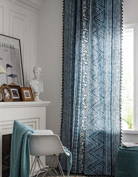 Farmhouse-style Bohemian Blue Geometric Printing Curtains